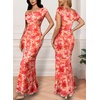 image:imageVFSHOW Womens Floral Off The Shoulder Wedding Guest Cocktail Long Dress  2026 Sexy Mesh One Shoulder Formal Maxi Bodycon DressesOrange Floral Print