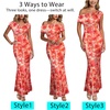 image:imageVFSHOW Womens Floral Off The Shoulder Wedding Guest Cocktail Long Dress  2026 Sexy Mesh One Shoulder Formal Maxi Bodycon DressesOrange Floral Print