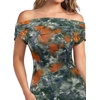 image:imageVFSHOW Womens Floral Off The Shoulder Wedding Guest Cocktail Long Dress  2026 Sexy Mesh One Shoulder Formal Maxi Bodycon DressesOrange and Multi Floral Print