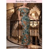 image:imageVFSHOW Womens Floral Off The Shoulder Wedding Guest Cocktail Long Dress  2026 Sexy Mesh One Shoulder Formal Maxi Bodycon DressesOrange and Multi Floral Print
