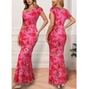 image:imageVFSHOW Womens Floral Off The Shoulder Wedding Guest Cocktail Long Dress  2026 Sexy Mesh One Shoulder Formal Maxi Bodycon DressesPink Floral Print