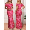 image:imageVFSHOW Womens Floral Off The Shoulder Wedding Guest Cocktail Long Dress  2026 Sexy Mesh One Shoulder Formal Maxi Bodycon DressesPink Floral Print