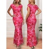 image:imageVFSHOW Womens Floral Off The Shoulder Wedding Guest Cocktail Long Dress  2026 Sexy Mesh One Shoulder Formal Maxi Bodycon DressesPink Floral Print