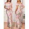 image:imageVFSHOW Womens Floral Off The Shoulder Wedding Guest Cocktail Long Dress  2026 Sexy Mesh One Shoulder Formal Maxi Bodycon DressesPink Floral Printb