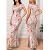image:imageVFSHOW Womens Floral Off The Shoulder Wedding Guest Cocktail Long Dress  2026 Sexy Mesh One Shoulder Formal Maxi Bodycon DressesPink Floral Printb