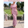 image:imageVFSHOW Womens Floral Off The Shoulder Wedding Guest Cocktail Long Dress  2026 Sexy Mesh One Shoulder Formal Maxi Bodycon DressesPinkish Purple Floral Print