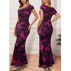 image:imageVFSHOW Womens Floral Off The Shoulder Wedding Guest Cocktail Long Dress  2026 Sexy Mesh One Shoulder Formal Maxi Bodycon DressesPurple Floral Print