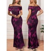 image:imageVFSHOW Womens Floral Off The Shoulder Wedding Guest Cocktail Long Dress  2026 Sexy Mesh One Shoulder Formal Maxi Bodycon DressesPurple Floral Print