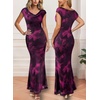 image:imageVFSHOW Womens Floral Off The Shoulder Wedding Guest Cocktail Long Dress  2026 Sexy Mesh One Shoulder Formal Maxi Bodycon DressesPurple Floral Print