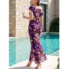 image:imageVFSHOW Womens Floral Off The Shoulder Wedding Guest Cocktail Long Dress  2026 Sexy Mesh One Shoulder Formal Maxi Bodycon DressesPurple and Multi Floral Print