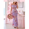 image:imageVFSHOW Womens Floral Off The Shoulder Wedding Guest Cocktail Long Dress  2026 Sexy Mesh One Shoulder Formal Maxi Bodycon DressesPurple and Multi Floral Printb