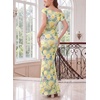 image:imageVFSHOW Womens Floral Off The Shoulder Wedding Guest Cocktail Long Dress  2026 Sexy Mesh One Shoulder Formal Maxi Bodycon DressesYellow and Multi Floral Print