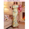 image:imageVFSHOW Womens Floral Off The Shoulder Wedding Guest Cocktail Long Dress  2026 Sexy Mesh One Shoulder Formal Maxi Bodycon DressesYellow and Multi Floral Print