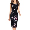 image:imageVFSHOW Womens Front Zipper Work Business Office Slim Bodycon Church Dress  Sleeveless Elegant Professional Career Crew Neck Zipper Up Fitted Pencil Sheath DressesBlack Floral Print