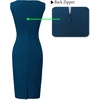 image:imageVFSHOW Womens Front Zipper Work Business Office Slim Bodycon Church Dress  Sleeveless Elegant Professional Career Crew Neck Zipper Up Fitted Pencil Sheath DressesPeacock Blue