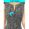 image:imageVFSHOW Womens Front Zipper Work Business Office Slim Bodycon Church Dress  Sleeveless Elegant Professional Career Crew Neck Zipper Up Fitted Pencil Sheath DressesBlack and White Tweed