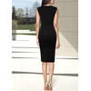 image:imageVFSHOW Womens Front Zipper Work Business Office Slim Bodycon Church Dress  Sleeveless Elegant Professional Career Crew Neck Zipper Up Fitted Pencil Sheath DressesBlackpolyester