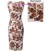 image:imageVFSHOW Womens Front Zipper Work Business Office Slim Bodycon Church Dress  Sleeveless Elegant Professional Career Crew Neck Zipper Up Fitted Pencil Sheath DressesBeige and Brown Floral Print