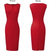 image:imageVFSHOW Womens Front Zipper Work Business Office Slim Bodycon Church Dress  Sleeveless Elegant Professional Career Crew Neck Zipper Up Fitted Pencil Sheath DressesRed