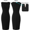 image:imageVFSHOW Womens Front Zipper Work Business Office Slim Bodycon Church Dress  Sleeveless Elegant Professional Career Crew Neck Zipper Up Fitted Pencil Sheath DressesBlackpolyester