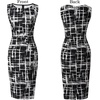 image:imageVFSHOW Womens Front Zipper Work Business Office Slim Bodycon Church Dress  Sleeveless Elegant Professional Career Crew Neck Zipper Up Fitted Pencil Sheath DressesBlack and White Geometric Print