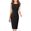 image:imageVFSHOW Womens Front Zipper Work Business Office Slim Bodycon Church Dress  Sleeveless Elegant Professional Career Crew Neck Zipper Up Fitted Pencil Sheath DressesBlack
