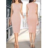 image:imageVFSHOW Womens Front Zipper Work Business Office Slim Bodycon Church Dress  Sleeveless Elegant Professional Career Crew Neck Zipper Up Fitted Pencil Sheath DressesPink Tweed
