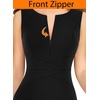 image:imageVFSHOW Womens Front Zipper Work Business Office Slim Bodycon Church Dress  Sleeveless Elegant Professional Career Crew Neck Zipper Up Fitted Pencil Sheath DressesBlackpolyester