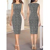 image:imageVFSHOW Womens Front Zipper Work Business Office Slim Bodycon Church Dress  Sleeveless Elegant Professional Career Crew Neck Zipper Up Fitted Pencil Sheath DressesBlack and White Tweed