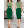 image:imageVFSHOW Womens Front Zipper Work Office Business Casual Church Sheath Dress  Crew Neck Sleeveless Classy Color block Fitted Crisscross Waist Flattering Pencil Dress Cocktail PartyGreen Tweedgreen