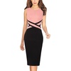 image:imageVFSHOW Womens Front Zipper Work Office Business Casual Church Sheath Dress  Crew Neck Sleeveless Classy Color block Fitted Crisscross Waist Flattering Pencil Dress Cocktail PartyPeach Pinkblack