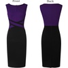 image:imageVFSHOW Womens Front Zipper Work Office Business Casual Church Sheath Dress  Crew Neck Sleeveless Classy Color block Fitted Crisscross Waist Flattering Pencil Dress Cocktail PartyPurple and Black