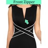 image:imageVFSHOW Womens Front Zipper Work Office Business Casual Church Sheath Dress  Crew Neck Sleeveless Classy Color block Fitted Crisscross Waist Flattering Pencil Dress Cocktail PartyBlack and White