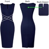 image:imageVFSHOW Womens Front Zipper Work Office Business Casual Church Sheath Dress  Crew Neck Sleeveless Classy Color block Fitted Crisscross Waist Flattering Pencil Dress Cocktail PartyNavy Blue