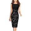 image:imageVFSHOW Womens Front Zipper Work Office Business Casual Church Sheath Dress  Crew Neck Sleeveless Classy Color block Fitted Crisscross Waist Flattering Pencil Dress Cocktail PartyBlack and White Geometric Print