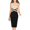 image:imageVFSHOW Womens Front Zipper Work Office Business Casual Church Sheath Dress  Crew Neck Sleeveless Classy Color block Fitted Crisscross Waist Flattering Pencil Dress Cocktail PartyBeigeblack