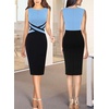 image:imageVFSHOW Womens Front Zipper Work Office Business Casual Church Sheath Dress  Crew Neck Sleeveless Classy Color block Fitted Crisscross Waist Flattering Pencil Dress Cocktail PartyLight Blueblack
