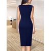 image:imageVFSHOW Womens Front Zipper Work Office Business Casual Church Sheath Dress  Crew Neck Sleeveless Classy Color block Fitted Crisscross Waist Flattering Pencil Dress Cocktail PartyNavy Blue