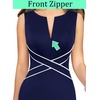 image:imageVFSHOW Womens Front Zipper Work Office Business Casual Church Sheath Dress  Crew Neck Sleeveless Classy Color block Fitted Crisscross Waist Flattering Pencil Dress Cocktail PartyNavy Blue