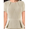 image:imageVFSHOW Womens Peplum Work Business Office Slim Bodycon Sheath Pencil Dress  Short Sleeve Pleated Crew Neck Summer Church DressesBeige Knit