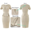 image:imageVFSHOW Womens Peplum Work Business Office Slim Bodycon Sheath Pencil Dress  Short Sleeve Pleated Crew Neck Summer Church DressesBeige Knit
