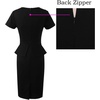 image:imageVFSHOW Womens Peplum Work Business Office Slim Bodycon Sheath Pencil Dress  Short Sleeve Pleated Crew Neck Summer Church DressesBlack