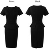 image:imageVFSHOW Womens Peplum Work Business Office Slim Bodycon Sheath Pencil Dress  Short Sleeve Pleated Crew Neck Summer Church DressesBlack