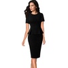 image:imageVFSHOW Womens Peplum Work Business Office Slim Bodycon Sheath Pencil Dress  Short Sleeve Pleated Crew Neck Summer Church DressesBlack