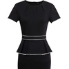 image:imageVFSHOW Womens Peplum Work Business Office Slim Bodycon Sheath Pencil Dress  Short Sleeve Pleated Crew Neck Summer Church DressesBlack With White Piping