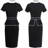 image:imageVFSHOW Womens Peplum Work Business Office Slim Bodycon Sheath Pencil Dress  Short Sleeve Pleated Crew Neck Summer Church DressesBlack With White Piping
