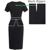 image:imageVFSHOW Womens Peplum Work Business Office Slim Bodycon Sheath Pencil Dress  Short Sleeve Pleated Crew Neck Summer Church DressesBlack With White Piping