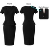 image:imageVFSHOW Womens Peplum Work Business Office Slim Bodycon Sheath Pencil Dress  Short Sleeve Pleated Crew Neck Summer Church DressesBlackpolyester