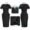 image:imageVFSHOW Womens Peplum Work Business Office Slim Bodycon Sheath Pencil Dress  Short Sleeve Pleated Crew Neck Summer Church DressesBlackwhite Stripes