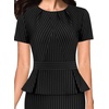image:imageVFSHOW Womens Peplum Work Business Office Slim Bodycon Sheath Pencil Dress  Short Sleeve Pleated Crew Neck Summer Church DressesBlackwhite Stripes